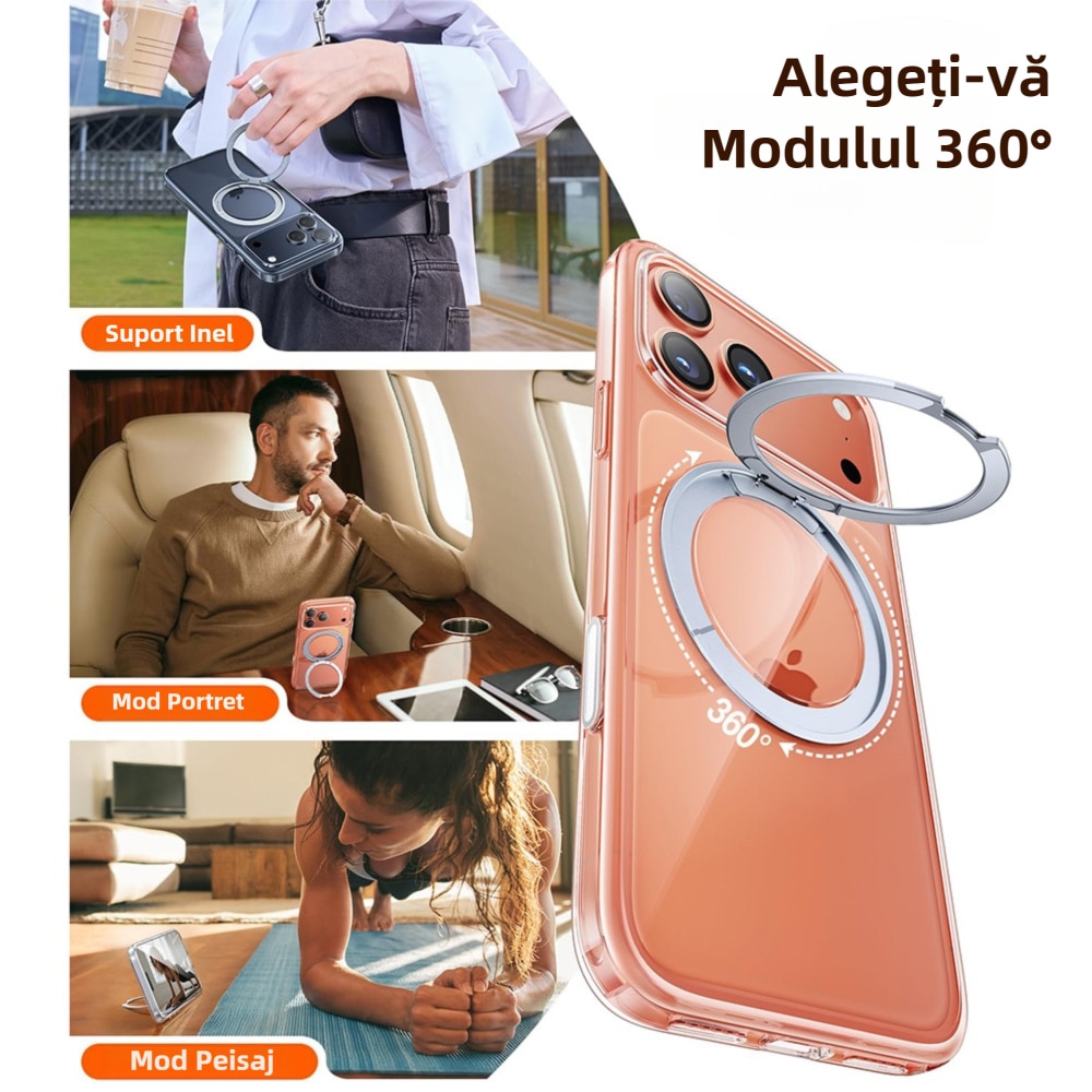 Husa pentru iPhone 17 Pro Max, MOGU, suport rotativ 360, Control al Camerei, Husa Subtire Anti-ingalbenire, Compatibila cu MagSafe, Incarcare Wireless, Protectie Militara, Transparenta