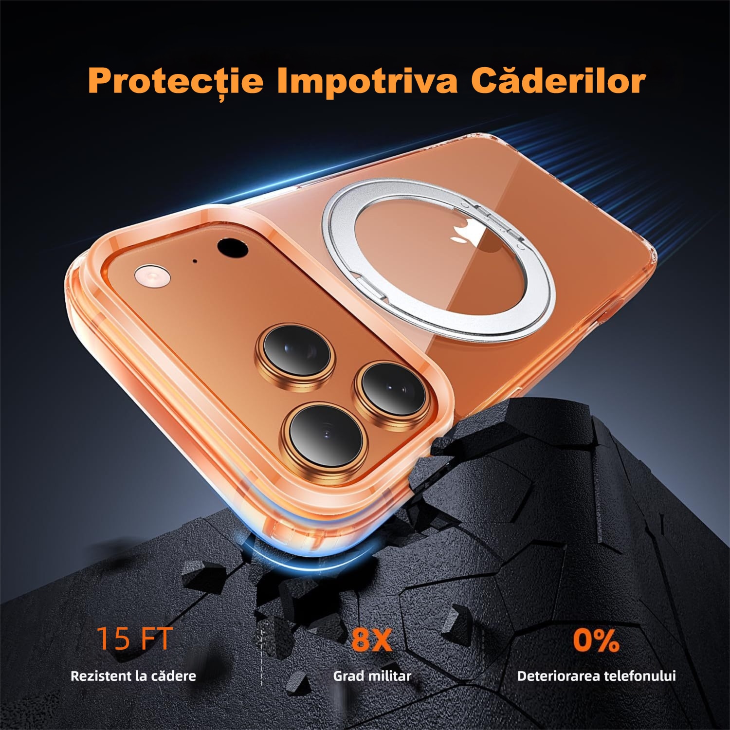 Husa pentru iPhone 17 Pro Max, MOGU, suport rotativ 360, Control al Camerei, Husa Subtire Anti-ingalbenire, Compatibila cu MagSafe, Incarcare Wireless, Protectie Militara, Transparenta