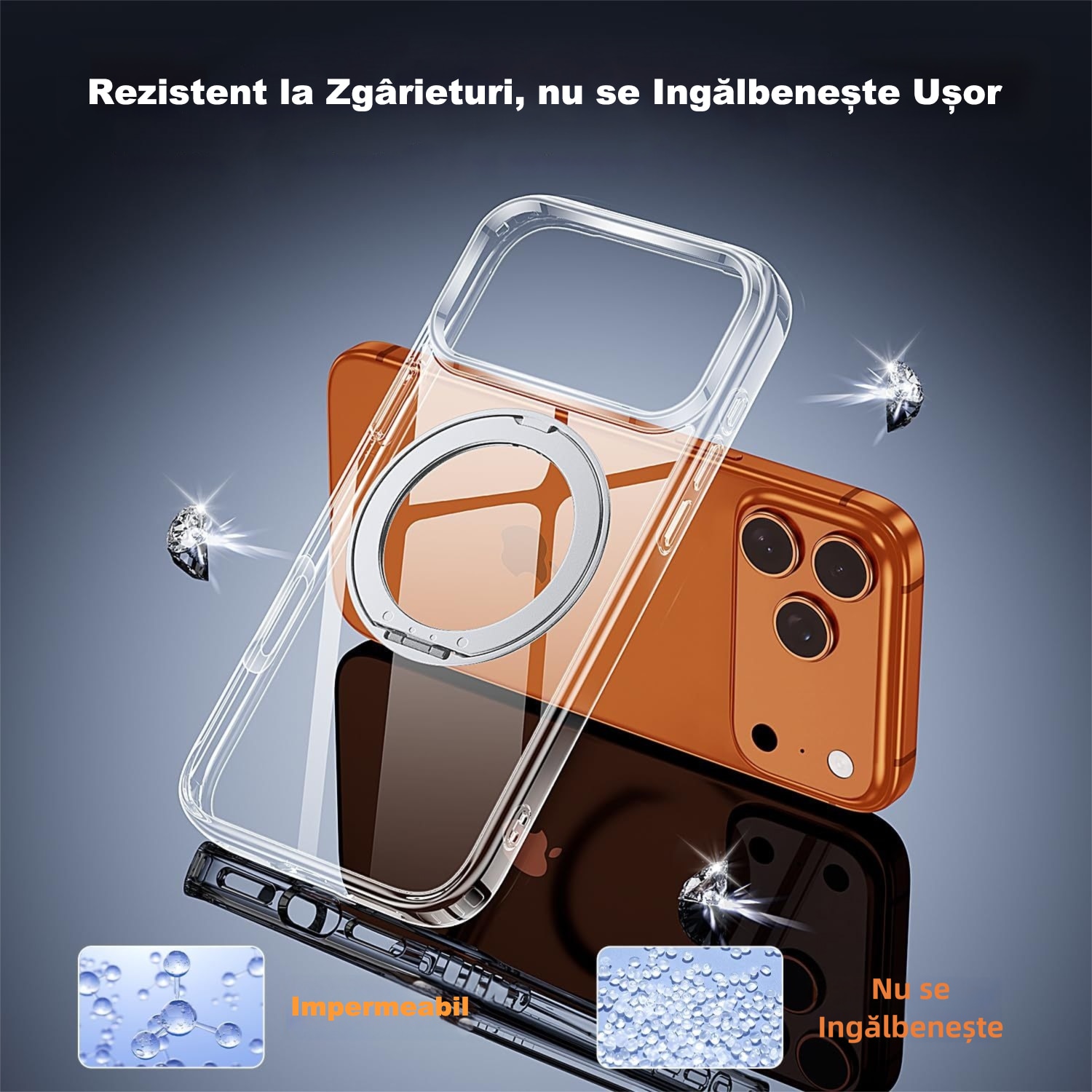 Husa pentru iPhone 17 Pro Max, MOGU, suport rotativ 360, Control al Camerei, Husa Subtire Anti-ingalbenire, Compatibila cu MagSafe, Incarcare Wireless, Protectie Militara, Transparenta