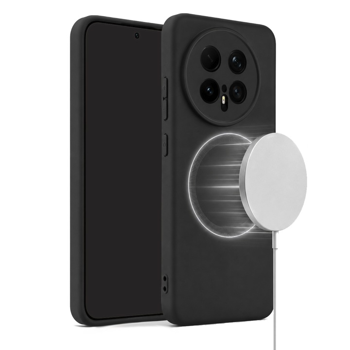 Калъф за Honor Magic8 Pro, Magsafe, течен силиконов материал и подплата от микрофибър, повдигнат обектив, противоударен, карбоново черен