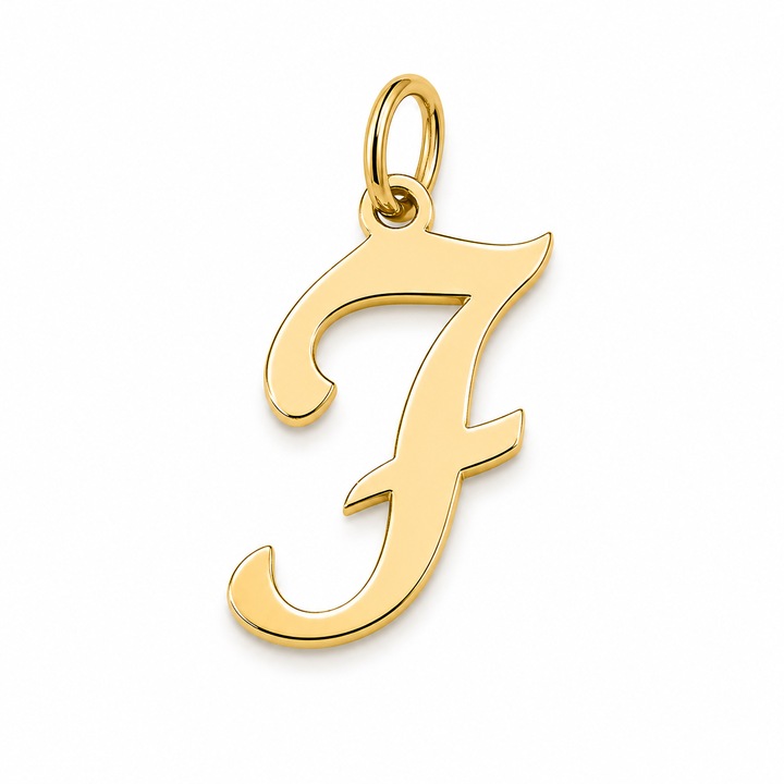 Pandantiv din aur 14K litera „F” – design elegant, finisaj lucios