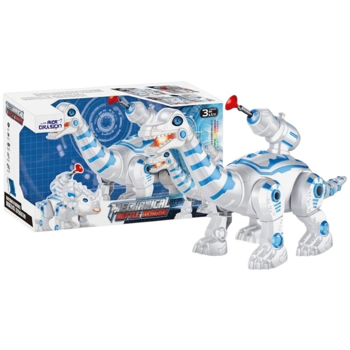 Interaktív Dinoszaurusz Robot Gyerekeknek Fényekkel és Hangokkal, Mechanikus Sárkány Automatikus Mozgással és Vizuális Effektekkel, Elektronikus Battle Dragon Típusú Játék Modern Dizájnnal, Szórakoztató Játék Gyermekeknek 3+ Éves Kortól, Fehér