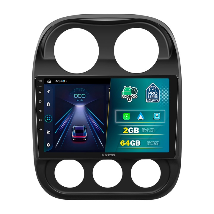 Navigáció Jeep Compass/Patriot (2011-2016) Facelift dedikált, MaxTech® PRO SERIES, 2 GB Ram 64 GB Rom, Carplay & Android auto, 10” HD érintőképernyő, GPS, Wifi, Bluetooth, Rádió, USB, EQ, Waze, Youtube
