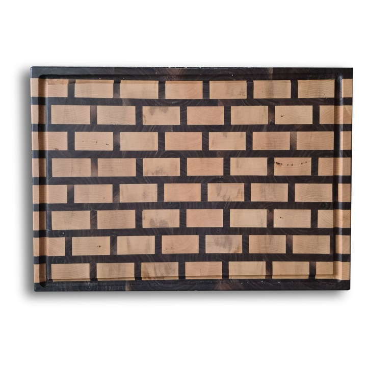 Tocator de bucatarie, handmade, end grain, lemn de paltin si nuc negru, 45x32x3.5cm