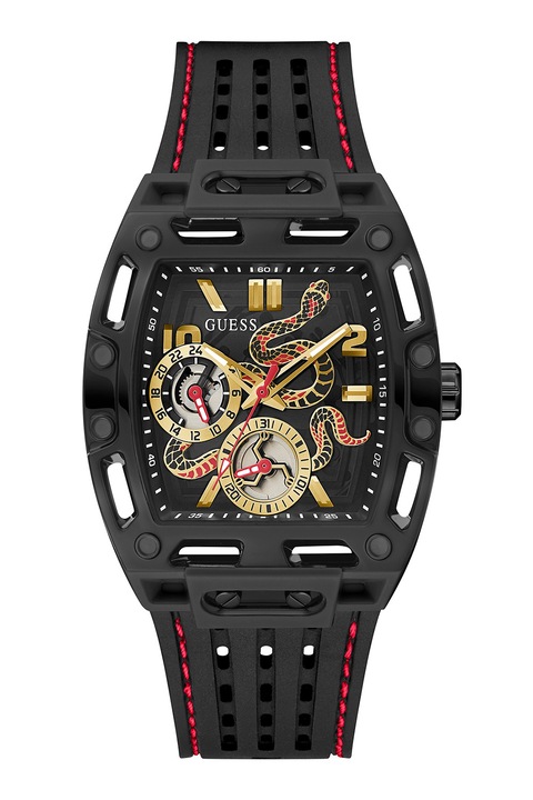 GUESS, Ceas cu imprimeu piele de sarpe, Negru