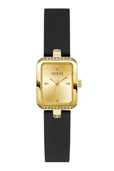 GUESS, Ceas dreptunghiular cu o curea din piele, Negru