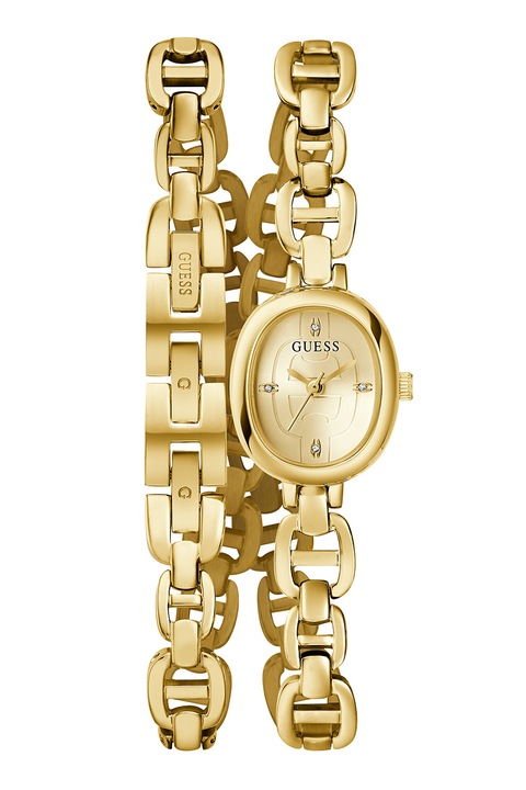 GUESS, Ceas oval cu cristale Chain, Auriu