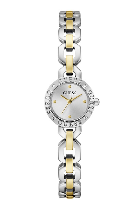 GUESS, Ceas quartz cu logo, Argintiu, Auriu