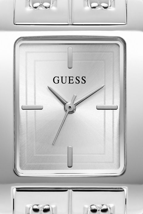 GUESS, Ceas dreptunghiular cu bratara din otel inoxidabil, Argintiu