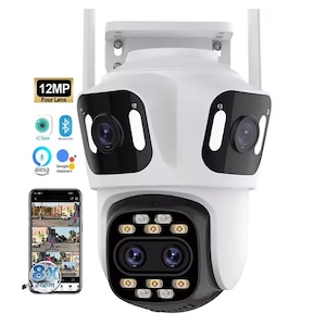 Camera de Supraveghere WiFi, Bluetooth, Ultra HD, 3 Lentile, Unghi Larg, Zoom 8X, Night Vision, Autotracking, Audio Bidirecțional, Detectia Mișcării, Slot card