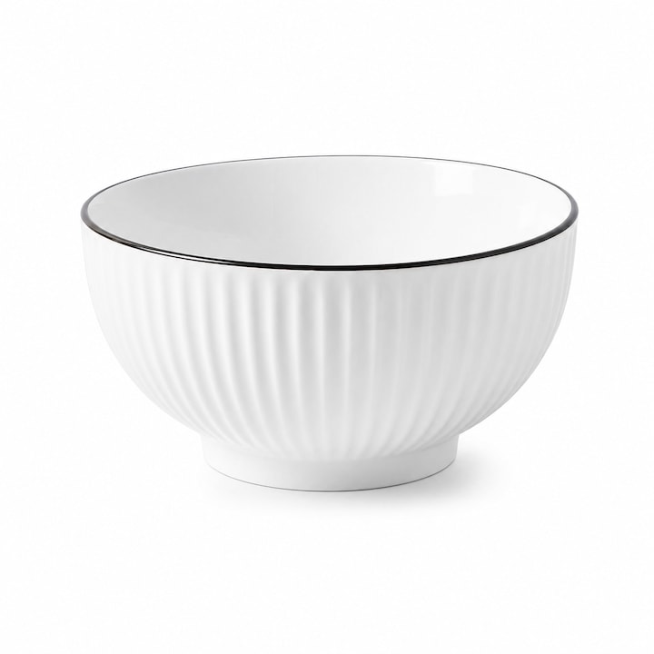 Bol ceramic elegant cu textura striata, 11 cm diametru, alb