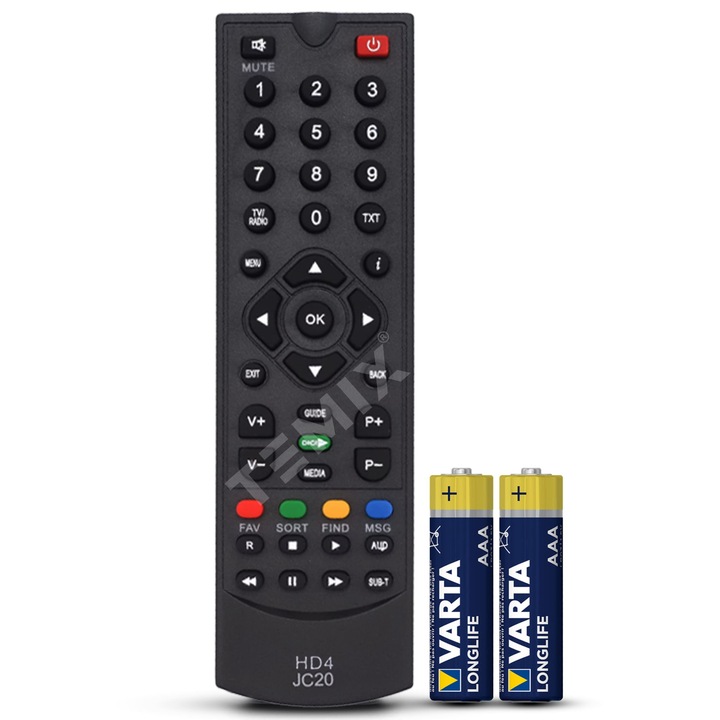 Telecomanda TEMIX®, compatibila decodor Digi, JC/JS/HD4, neagra, baterii incluse