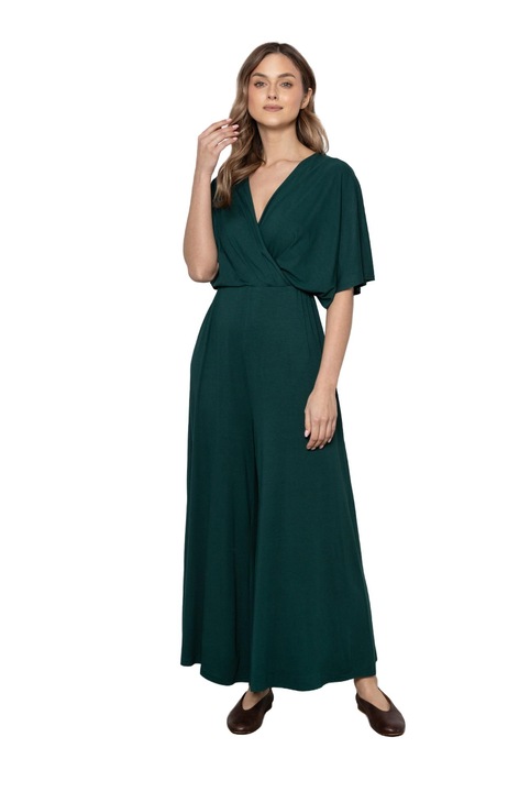 Salopeta dama, awama, verde sticla, croiala eleganta, tricot de inalta calitate