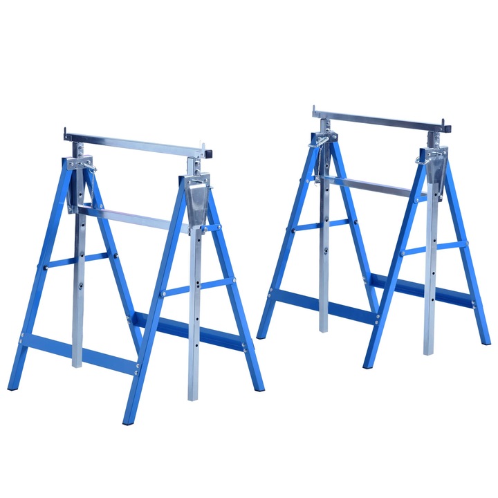 Set sevalete, sevalete telescopice pliabile, 2 bucati, inaltime reglabila 80–130 cm, portabile, albastre