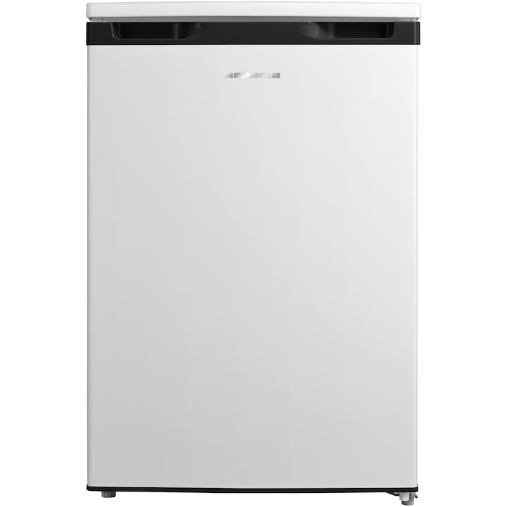 Heiner HF-M113E++ egyajtós hűtőszekrény, 113 l, E energiaosztály, Mechanikus vezérlés, állítható termosztáttal, LED világítás, Üvegpolc, Gyümölcs- és zöldségtároló rekesz, M 84,5 cm, Fehér