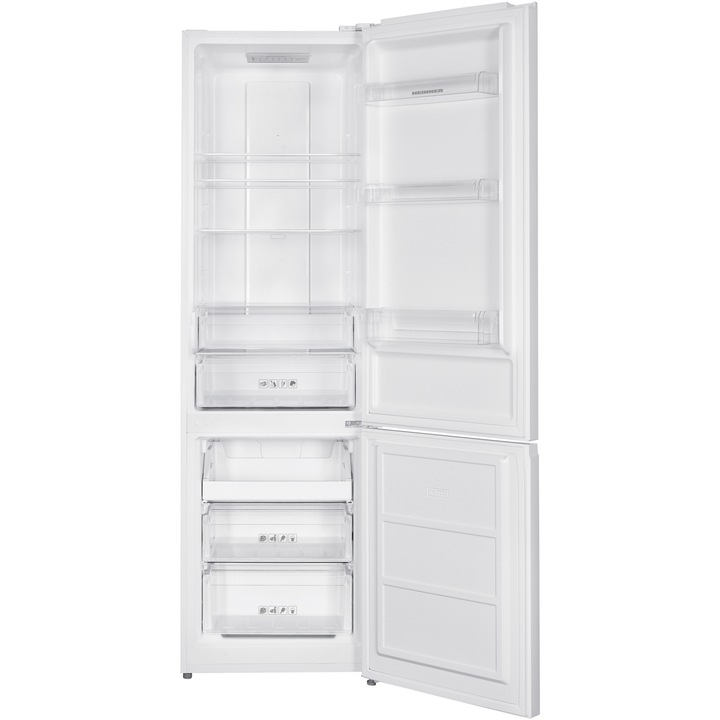Heiner HCNF-HM326INVE++ hűtőszekrény, 326 l, E energiaosztály, No Frost, Inverteres kompresszor, Vezérlőpanel LED kijelzőkkel belül, Elektronikus vezérlés, Szuperfagyasztás funkció, 2 fiók + fagyasztótálca, M 201 cm, Fehér
