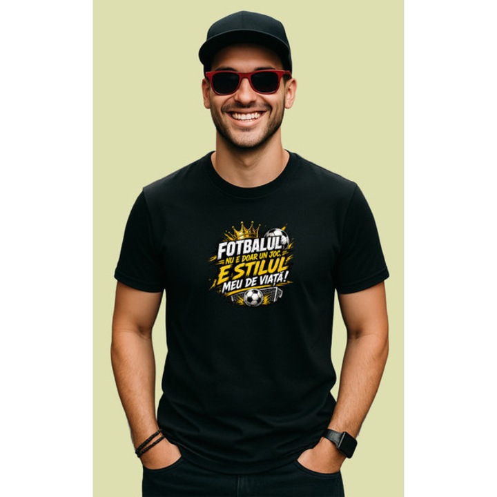 Tricou Fotbalul Nu E Doar Un Joc Stil De Viata, Barbat, 100% bumbac, Cri-Flo, Culoarea Negru, Marime XL