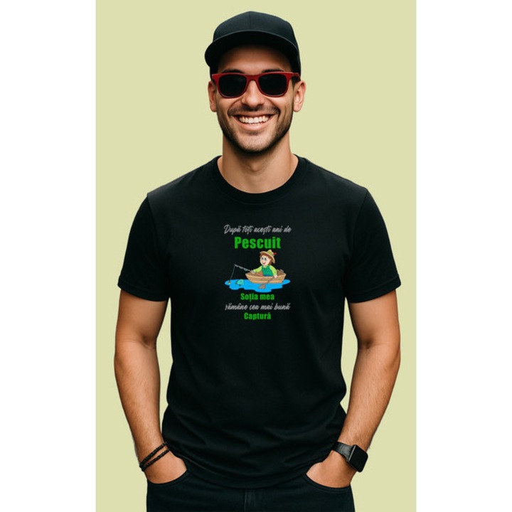 Tricou Pescuit Pasiunea Mea Pescar Pe Balta, Barbat, 100% bumbac, Cri-Flo, Culoarea Negru, Marime 2XL