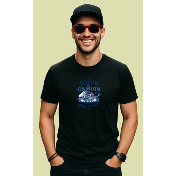 Tricou Sofer De Camion Nu E Job E Stil De Viata V1, Barbat, 100% bumbac, Cri-Flo, Culoarea Negru, Marime M