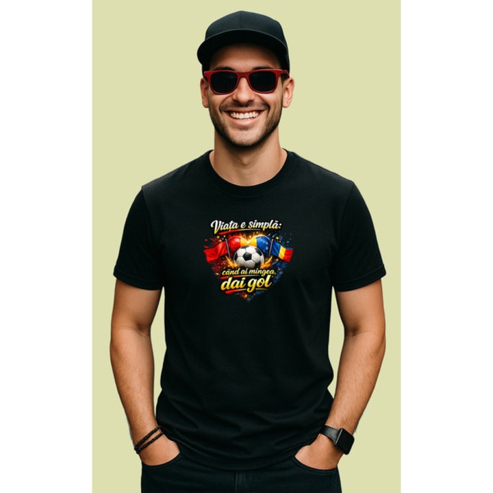 Tricou Viata E Simpla Cand Ai Minge Dai Gol Fotbal, Barbat, 100% bumbac, Cri-Flo, Culoarea Negru, Marime 3XL