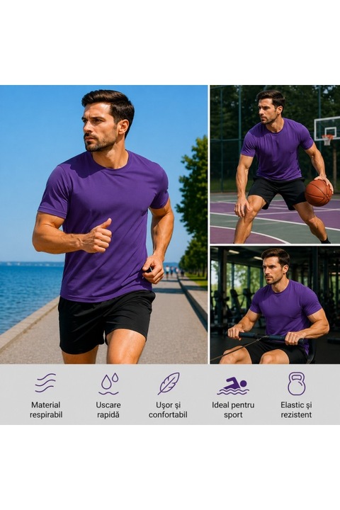 Tricou Sport Eco, uscare rapida, protectie UV, Just Cool - JC201, Purple Sky