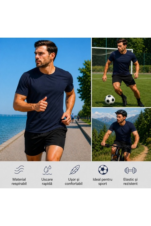 Tricou Sport Eco, uscare rapida, protectie UV, Just Cool - JC201, Bleumarin