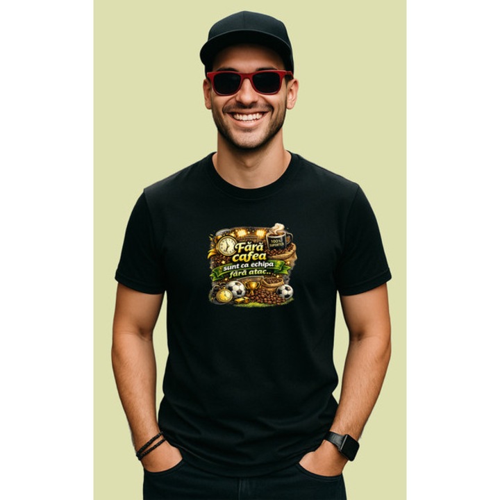 Tricou Fara Cafea Viata E Un Esec Fotbal V1, Barbat, 100% bumbac, Cri-Flo, Culoarea Negru, Marime 2XL