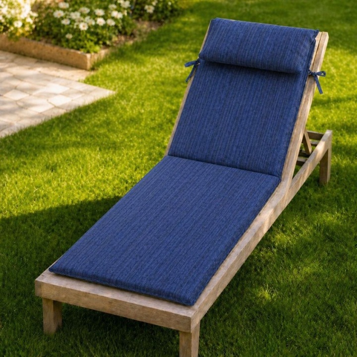 Saltea sezlong gradina pliabila, 60x190 cm, cu perna reglabila si husa detasabila, Lenjerii Deosebite, Bleumarin