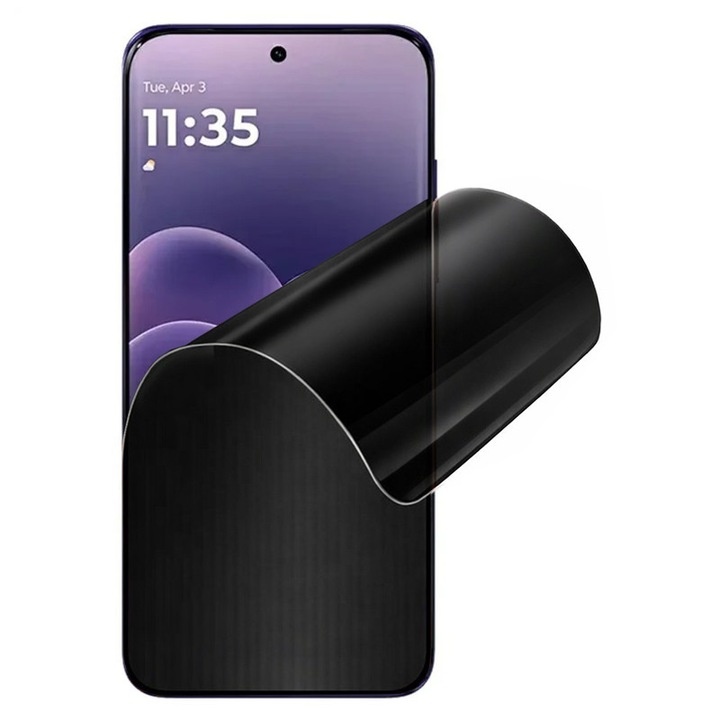 Folie Privacy Silicon Ecran pentru Motorola Edge 70 Fusion, Silicon Hydrogel, Flexible Hydro-Crystal, Protectie Completa, Full Glue, Instalare usoara, Set complet pentru Instalare