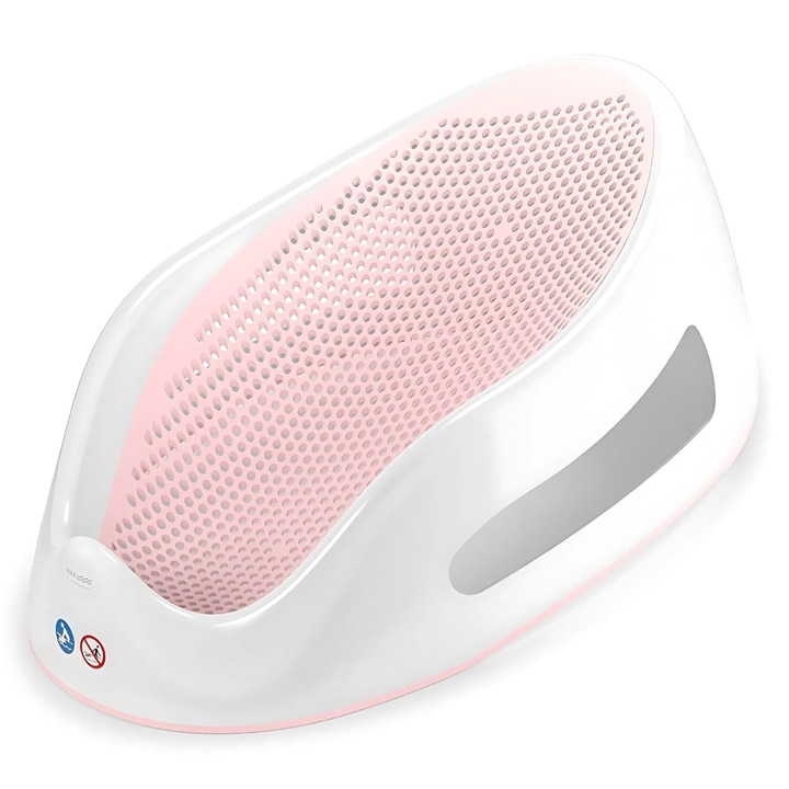 Macvi® Csúszásgátló Ergonomikus Babafürdető Támogatás Kádhoz 0-6 Hónapos Korig, Gyors Vízelvezetés, Rózsaszín