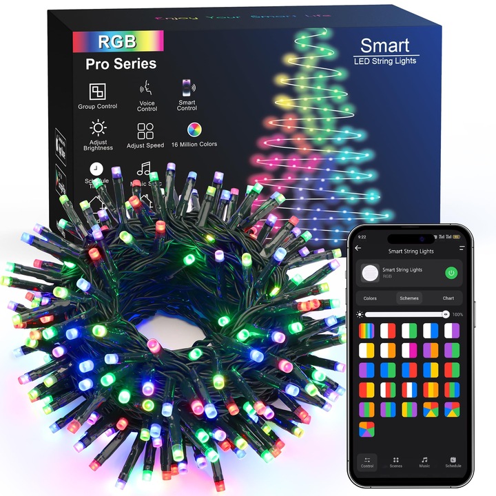 BrizLabs 200 LED RGB Okos Kültéri Fényfüzér, Alkalmazáson Keresztül Vezérelhető, Kertbe és Partikra