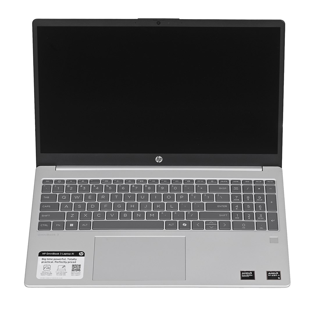 Laptop HP OmniBook 3, 15.6" Full HD Touchscreen, AMD Ryzen™ AI 5 330 pana la 4.5 GHz, 16 GB RAM DDR5, 512 GB SSD, AMD Radeon Graphics, Windows 11 Home, Silver 512 GB