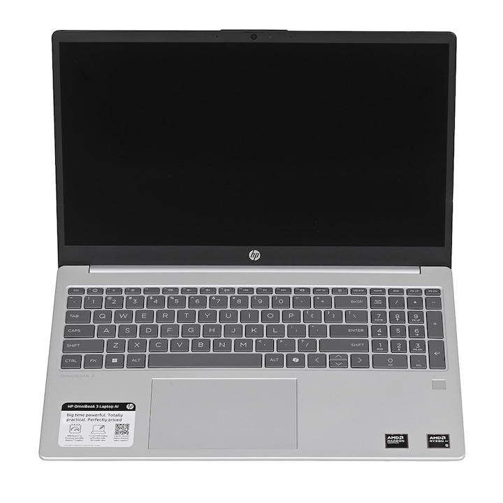 Laptop HP OmniBook 3, 15.6" Full HD Touchscreen, AMD Ryzen™ AI 5 330 pana la 4.5 GHz, 16 GB RAM DDR5, 512 GB SSD, AMD Radeon Graphics, Windows 11 Home, Silver 512 GB