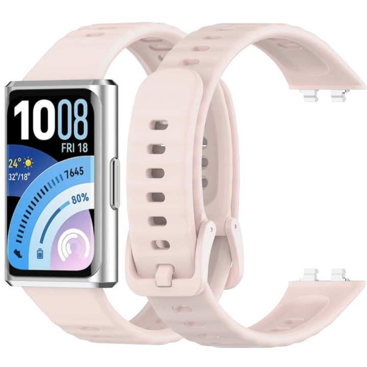 Szilikon szíj Huawei Band 11 / 11 Pro fém kapcsokkal, fém csattal, állítható, rózsaszín