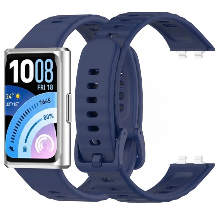 Szilikon szíj Huawei Band 11 / 11 Pro készülékhez, fém kapcsok, fém csat, állítható, sötétkék