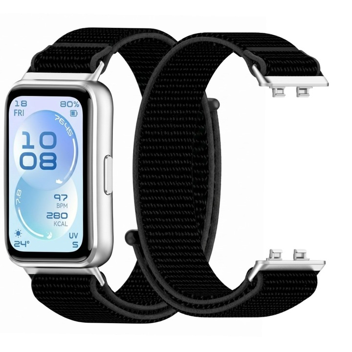 Nylon szíj Huawei Band 11 / 11 Pro készülékhez, fém csatokkal, állítható, fekete