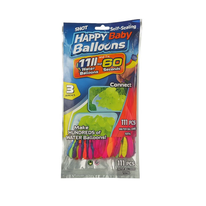 Set baloane cu apa Happy Baby Balloons, 111 bucati, umplere rapida, autosigilare