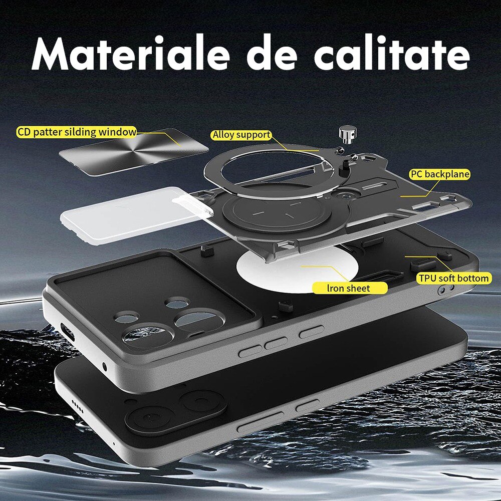 Husa pentru Xiaomi Poco X8 Pro, CamGuard Pro Kickstand, Slider Camera, Antisoc, Protectie Superioara, Negru