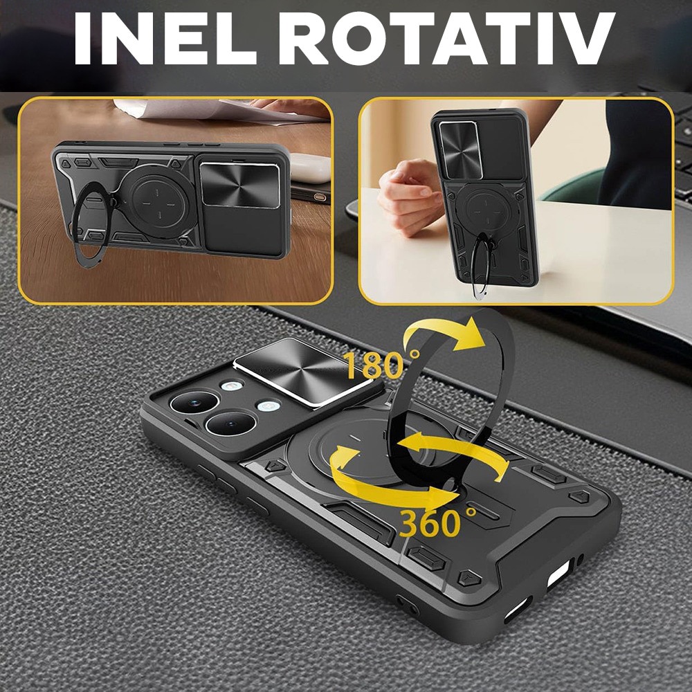 Husa pentru Xiaomi Poco X8 Pro, CamGuard Pro Kickstand, Slider Camera, Antisoc, Protectie Superioara, Negru