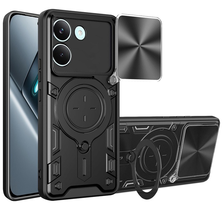 Husa pentru Xiaomi Poco X8 Pro, CamGuard Pro Kickstand, Slider Camera, Antisoc, Protectie Superioara, Negru