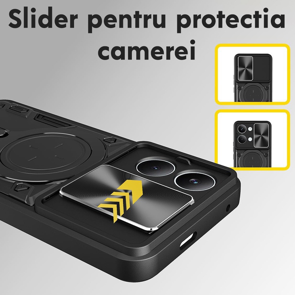 Husa pentru Xiaomi Poco X8 Pro, CamGuard Pro Kickstand, Slider Camera, Antisoc, Protectie Superioara, Negru