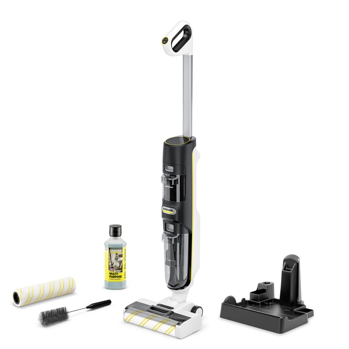 Aspirator vertical cu mop 3in1 Karcher FCV 4 EXTRA+, 180 W, Autonomie 45 minute, Recipient apa 0.75 L/0.45 L Negru/Alb