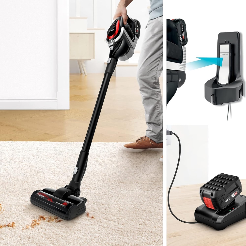 Aspirator vertical Bosch BSS81POW1, 3 viteze, Recipient 0.3 l, 18V Negru