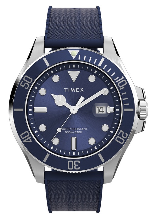 Ceas barbatesc Timex TW2Y05000, 43mm, curea din piele, cadran albastru, rezistent la apa 100m