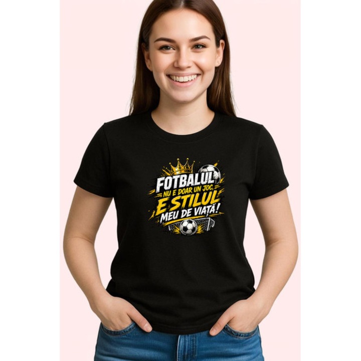 Tricou Fotbalul Nu E Doar Un Joc Stil De Viata, Dama, 100% bumbac, Cri-Flo, Culoarea Negru, Marime 2XL