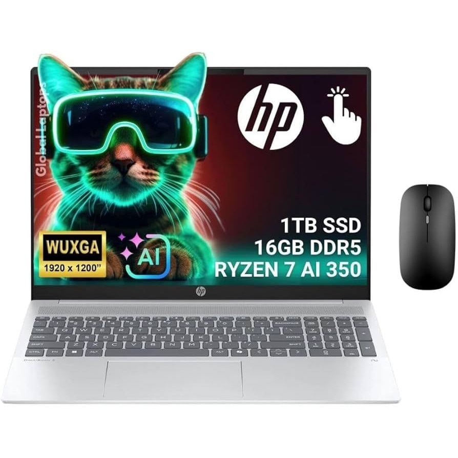 Laptop HP OmniBook 5 16-AG1175CL, 16 inch 1920 x 1200 Touchscreen, AMD AI 7 350 8 C / 16 T, 2 GHz - 5 GHz, 8 MB 16 MB cache, 16 GB RAM, 1 TB SSD, AMD Radeon Graphics, Windows 11