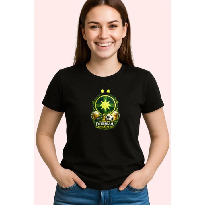Tricou Fcsb E Viata Mea Minge Fotbal V4, Dama, 100% bumbac, Cri-Flo, Culoarea Negru, Marime L