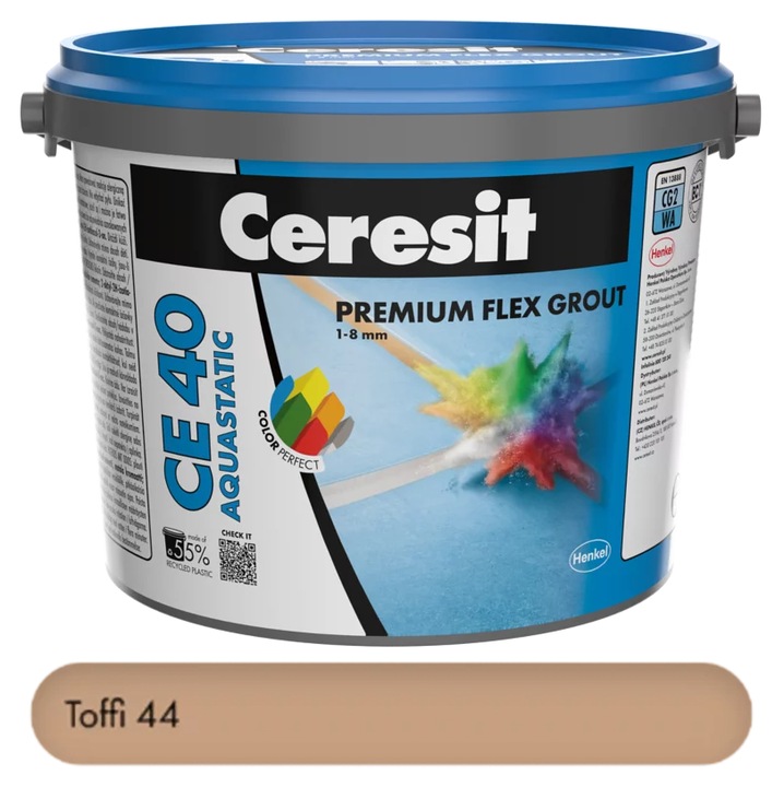 Chit premium Toffi 2 kg pentru rosturi Ceresit CE 40 Aquastatic, flexibil, rezistent la apa si mucegai, 1-8 mm, interior si exterior, gresie faianta portelan piatra