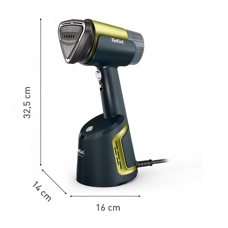 Aparat vertical de calcat cu abur Tefal Aero Steam, 1400W, talpa ceramica, debit abur 20 g/min, 3 moduri, functie Turbo Suction, rezervor detasabil 100 ml, rezultate rapide fara cute, pentru haine si textile, albastru/verde