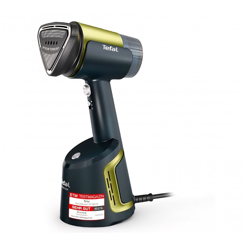 Aparat vertical de calcat cu abur Tefal Aero Steam, 1400W, talpa ceramica, debit abur 20 g/min, 3 moduri, functie Turbo Suction, rezervor detasabil 100 ml, rezultate rapide fara cute, pentru haine si textile, albastru/verde